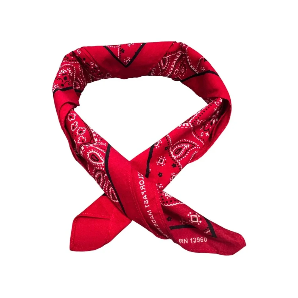Vintage Red Paisley Geometric 100% Cotton Bandana Scarf RN 13960 21x21